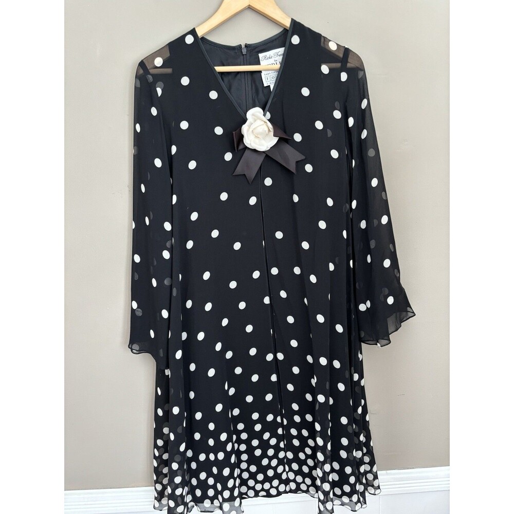Rickie Freeman for Teri Jon Women’s Black W/white Polka Dot Silk Dress Size 4